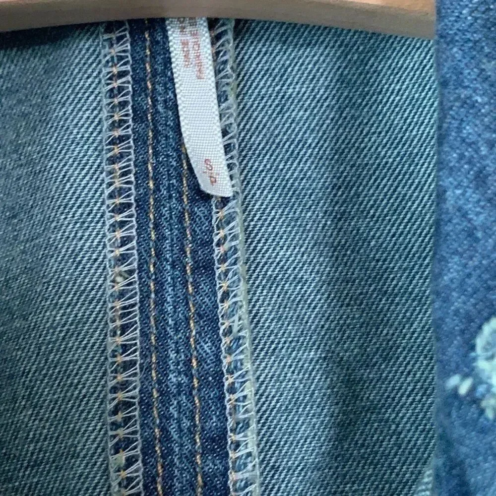 Free People Macrame Back Distressed Denim Vest